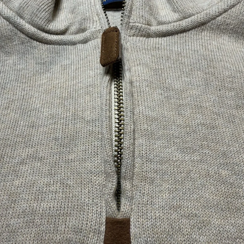 Polo Ralph Lauren Estate Ribbed‎ Cotton Pullover 1/4 Zip Sweater Large Beige L/S